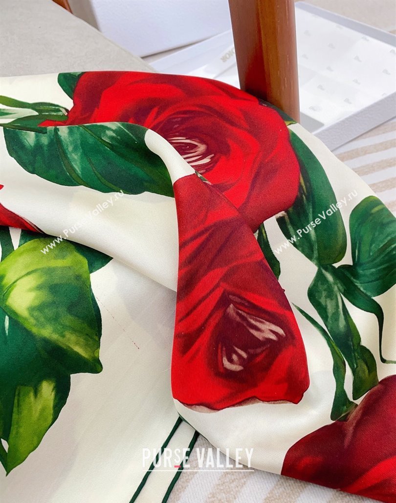 Louis Vuitton Rose Printed Silk Square Scarf 90x90cm White 2025 (SHI-250319113)