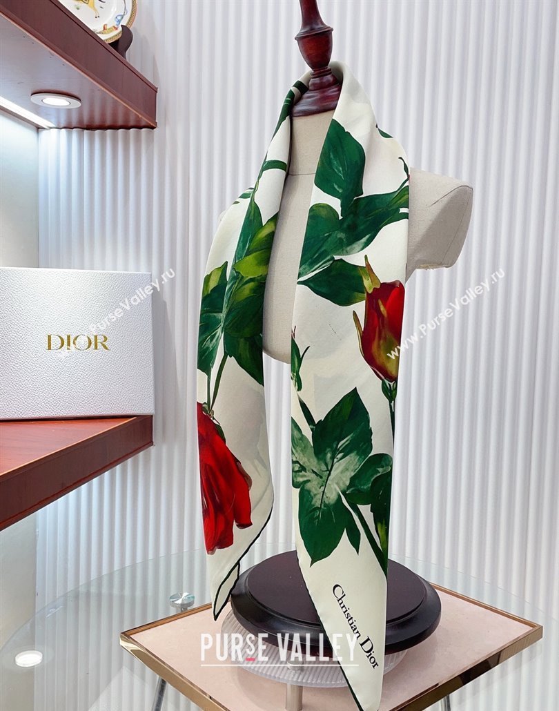 Louis Vuitton Rose Printed Silk Square Scarf 90x90cm White 2025 (SHI-250319113)