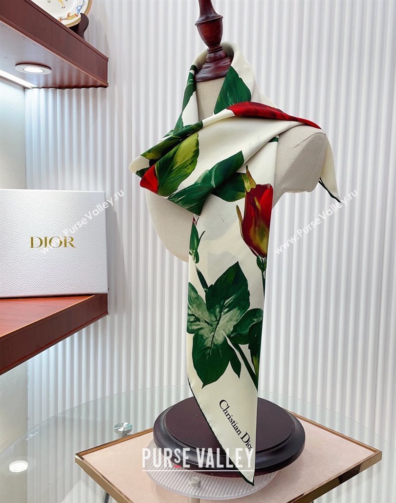 Louis Vuitton Rose Printed Silk Square Scarf 90x90cm White 2025 (SHI-250319113)