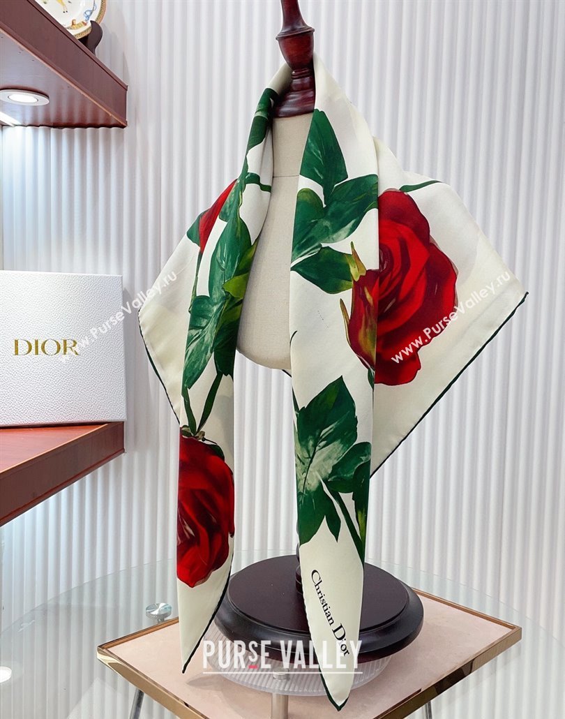 Louis Vuitton Rose Printed Silk Square Scarf 90x90cm White 2025 (SHI-250319113)