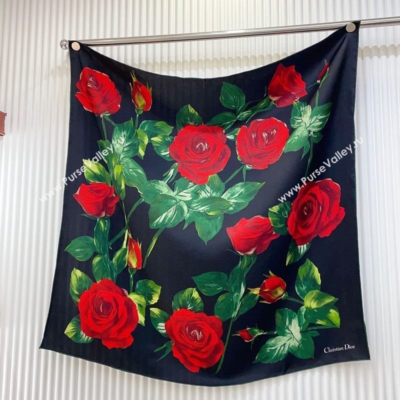 Louis Vuitton Rose Printed Silk Square Scarf 90x90cm Black 2025 (SHI-250319114)