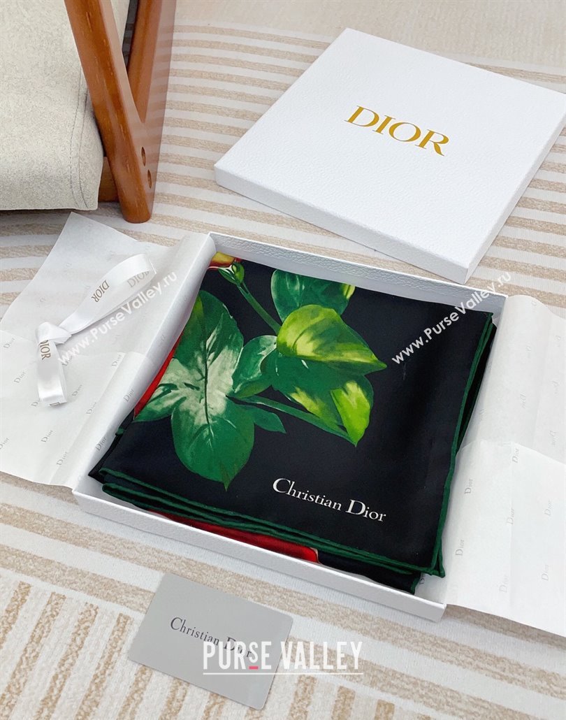 Louis Vuitton Rose Printed Silk Square Scarf 90x90cm Black 2025 (SHI-250319114)