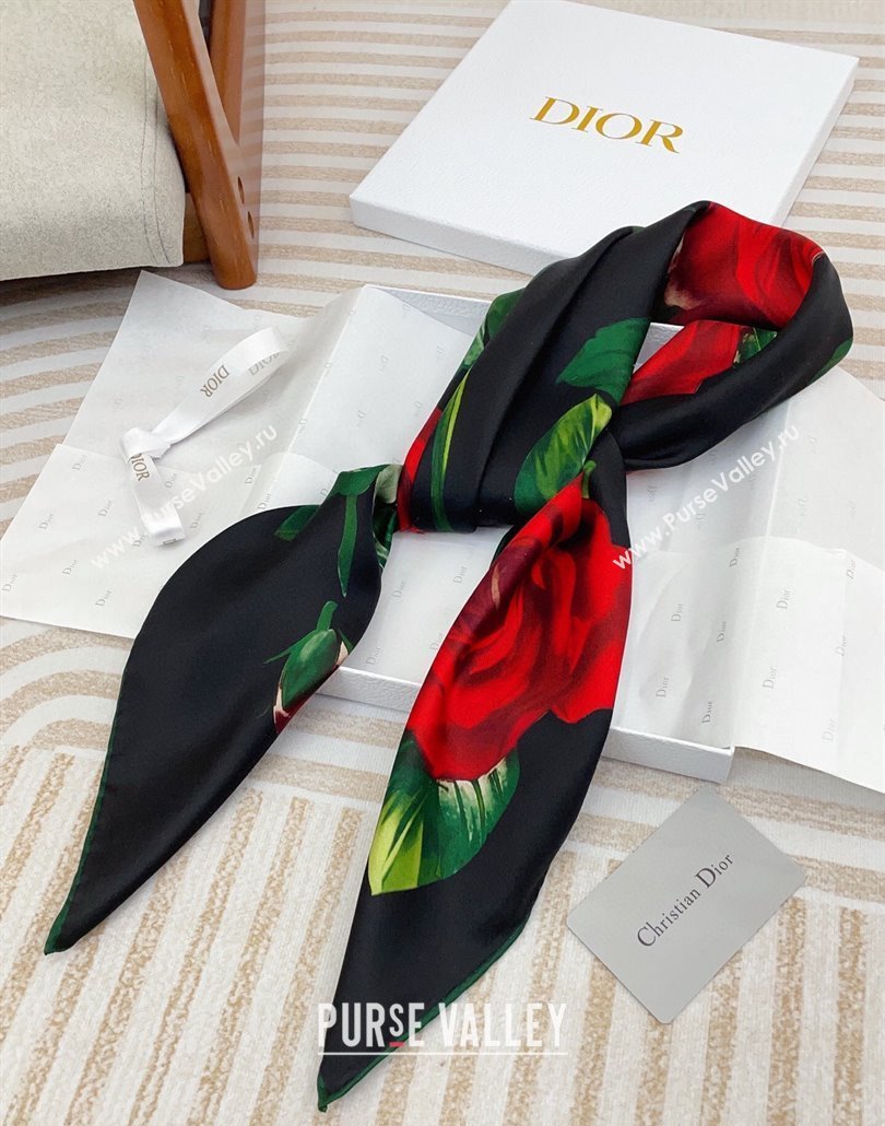 Louis Vuitton Rose Printed Silk Square Scarf 90x90cm Black 2025 (SHI-250319114)