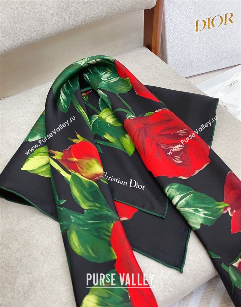 Louis Vuitton Rose Printed Silk Square Scarf 90x90cm Black 2025 (SHI-250319114)
