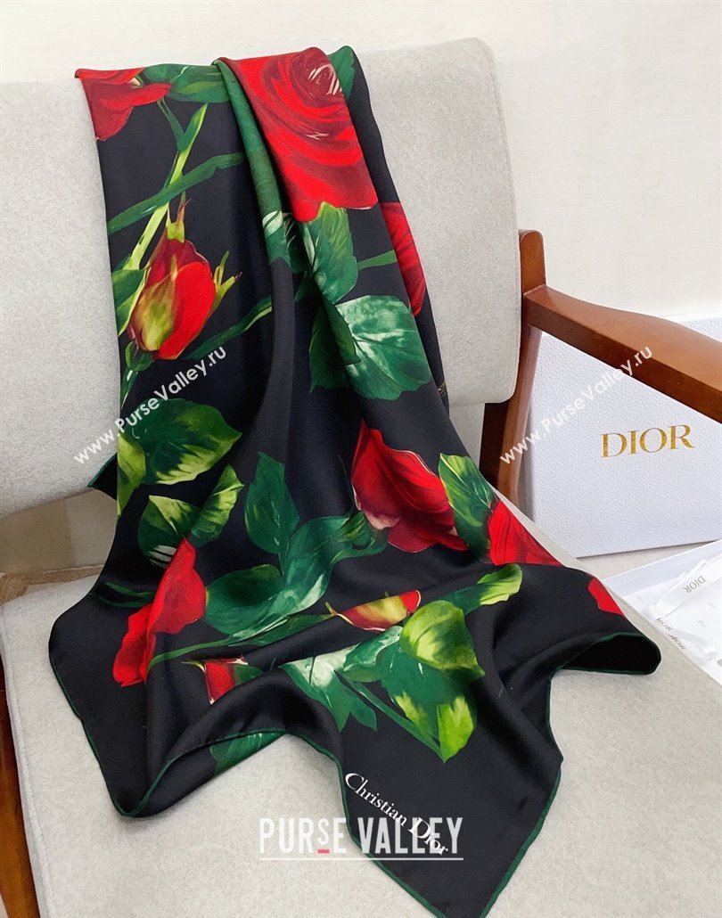 Louis Vuitton Rose Printed Silk Square Scarf 90x90cm Black 2025 (SHI-250319114)