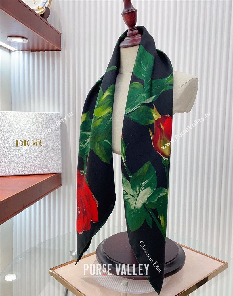 Louis Vuitton Rose Printed Silk Square Scarf 90x90cm Black 2025 (SHI-250319114)