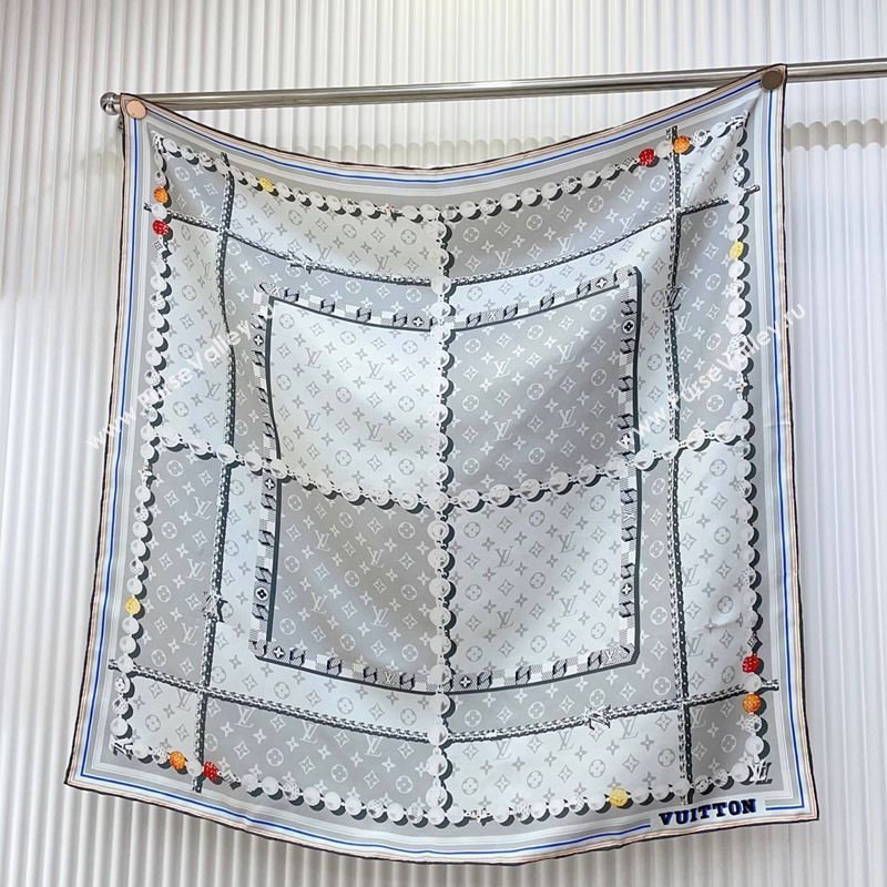 Louis Vuitton Dandy Monogram Silk Square Scarf 90x90cm Light Grey 2025 (SHI-250319115)