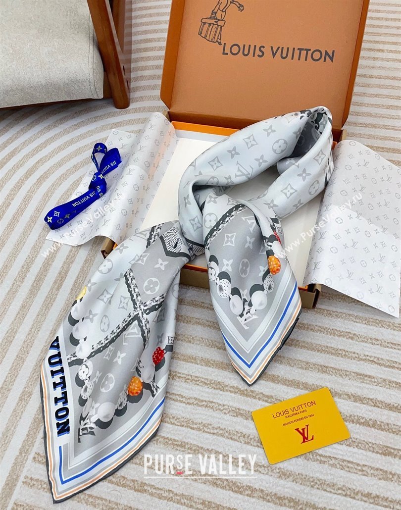 Louis Vuitton Dandy Monogram Silk Square Scarf 90x90cm Light Grey 2025 (SHI-250319115)