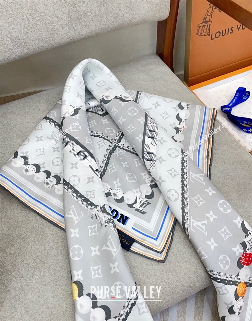 Louis Vuitton Dandy Monogram Silk Square Scarf 90x90cm Light Grey 2025 (SHI-250319115)