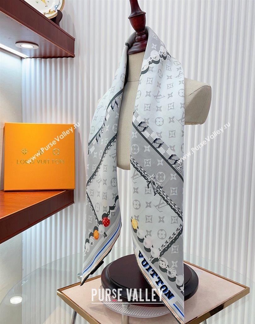 Louis Vuitton Dandy Monogram Silk Square Scarf 90x90cm Light Grey 2025 (SHI-250319115)