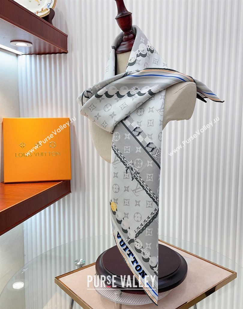 Louis Vuitton Dandy Monogram Silk Square Scarf 90x90cm Light Grey 2025 (SHI-250319115)