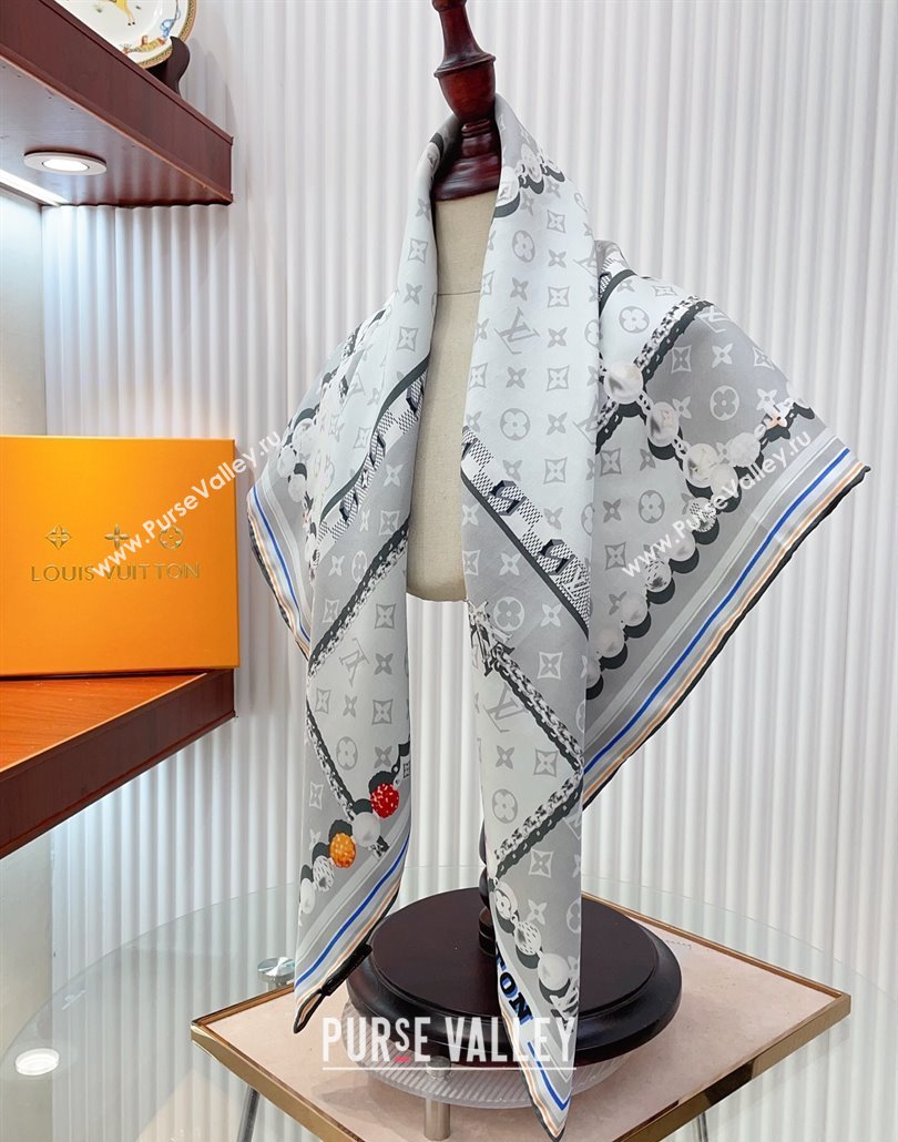 Louis Vuitton Dandy Monogram Silk Square Scarf 90x90cm Light Grey 2025 (SHI-250319115)