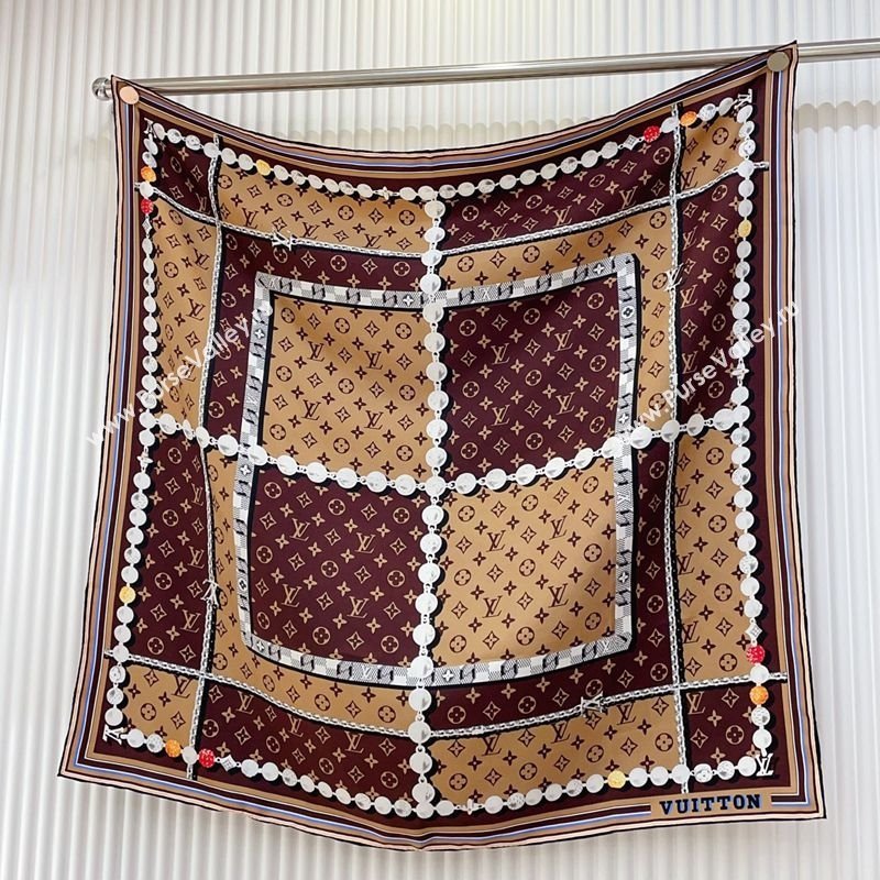 Louis Vuitton Dandy Monogram Silk Square Scarf 90x90cm Brown 2025 (SHI-250319116)
