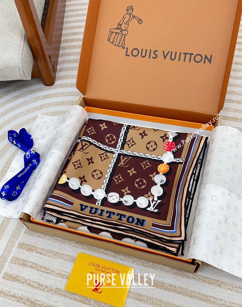 Louis Vuitton Dandy Monogram Silk Square Scarf 90x90cm Brown 2025 (SHI-250319116)