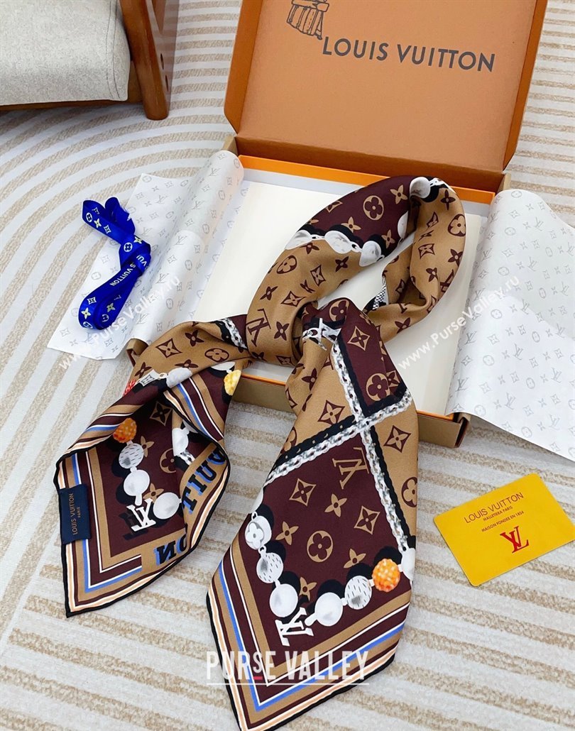 Louis Vuitton Dandy Monogram Silk Square Scarf 90x90cm Brown 2025 (SHI-250319116)