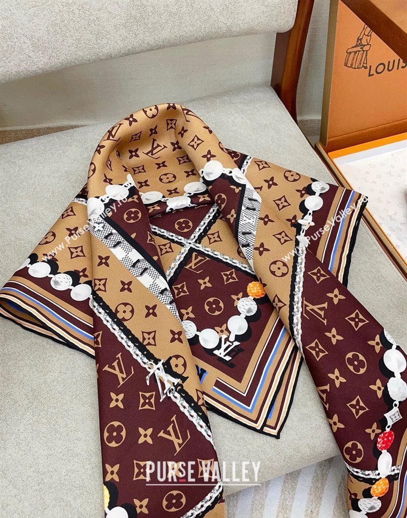 Louis Vuitton Dandy Monogram Silk Square Scarf 90x90cm Brown 2025 (SHI-250319116)