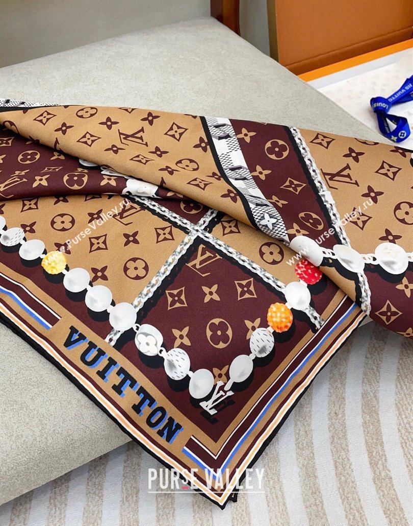 Louis Vuitton Dandy Monogram Silk Square Scarf 90x90cm Brown 2025 (SHI-250319116)