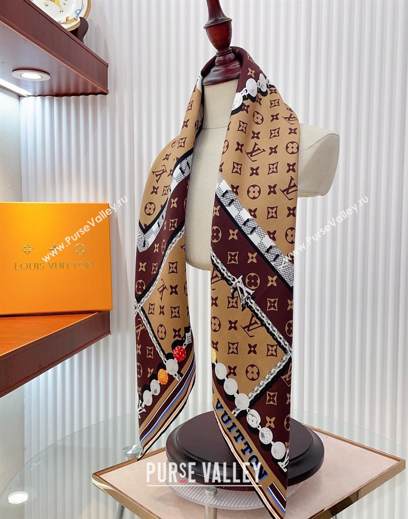 Louis Vuitton Dandy Monogram Silk Square Scarf 90x90cm Brown 2025 (SHI-250319116)