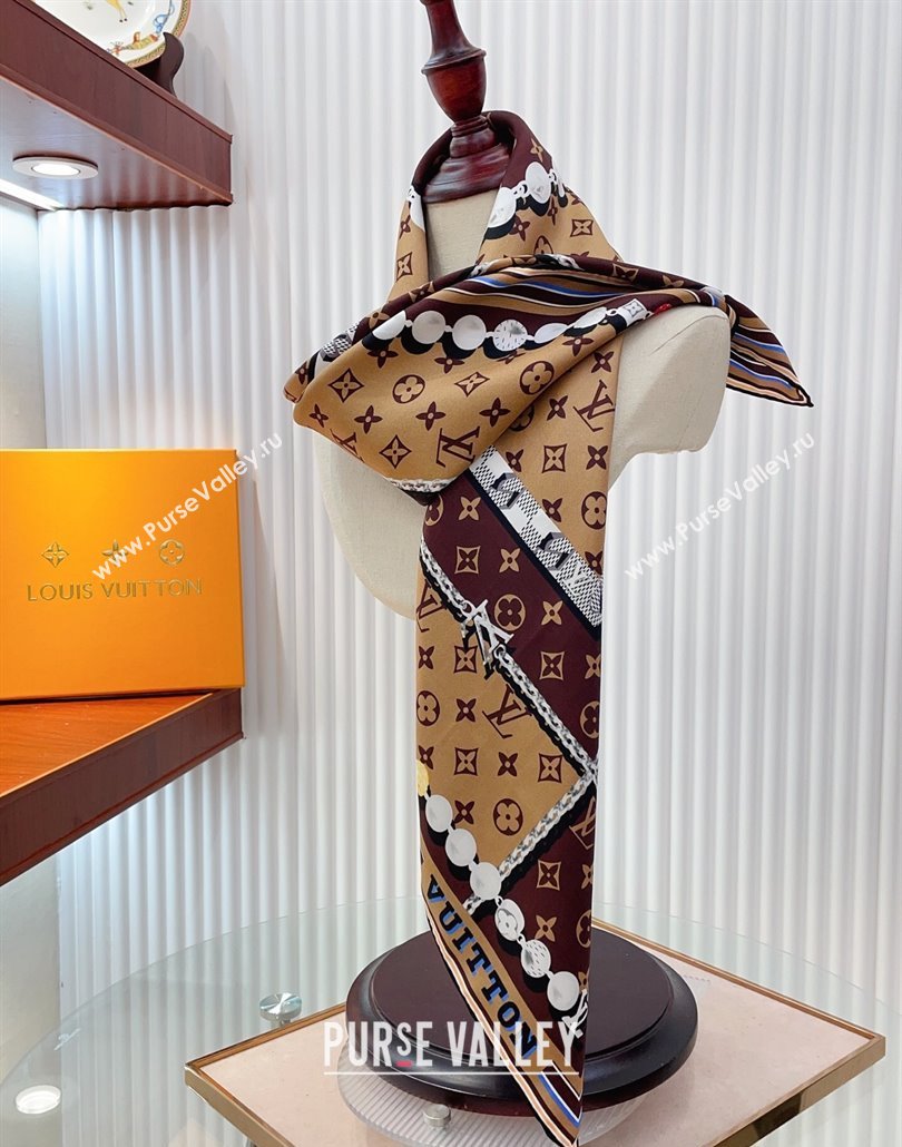 Louis Vuitton Dandy Monogram Silk Square Scarf 90x90cm Brown 2025 (SHI-250319116)