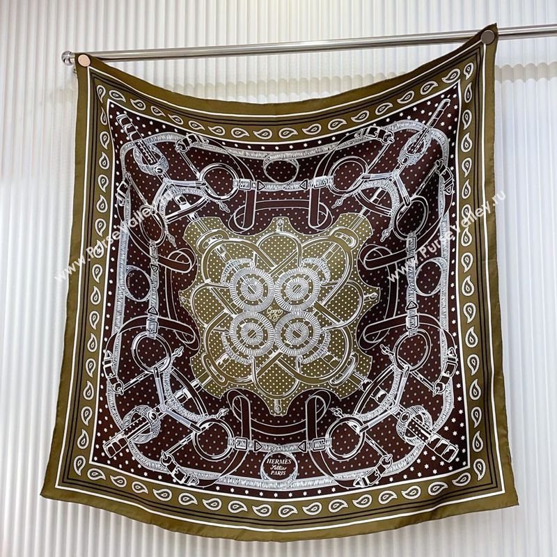 Hermes Eperon dOr bandana Silk Square Scarf 90x90cm Olive 2025 (SHI-250319087)