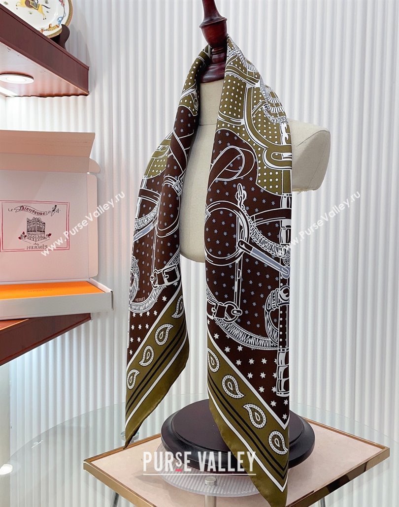 Hermes Eperon dOr bandana Silk Square Scarf 90x90cm Olive 2025 (SHI-250319087)