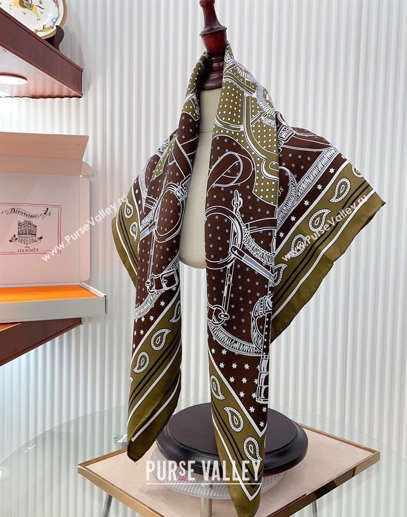 Hermes Eperon dOr bandana Silk Square Scarf 90x90cm Olive 2025 (SHI-250319087)