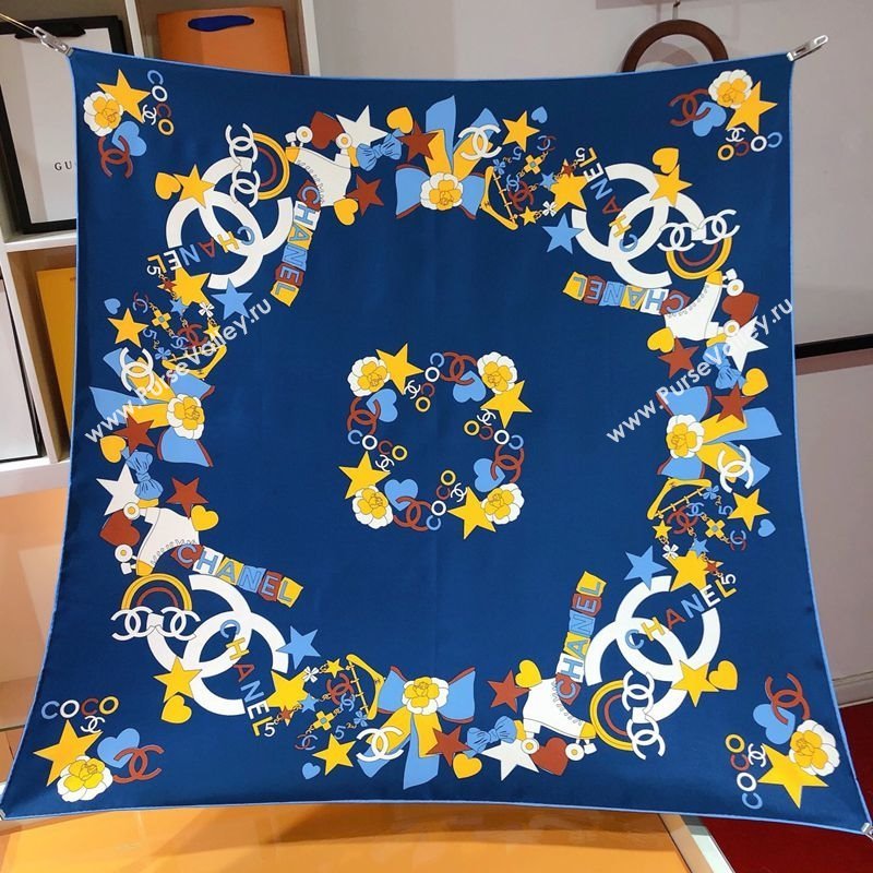 Chanel Coco Silk Square Scarf 90x90cm Blue 2025 CH031909 (SHI-250319100)