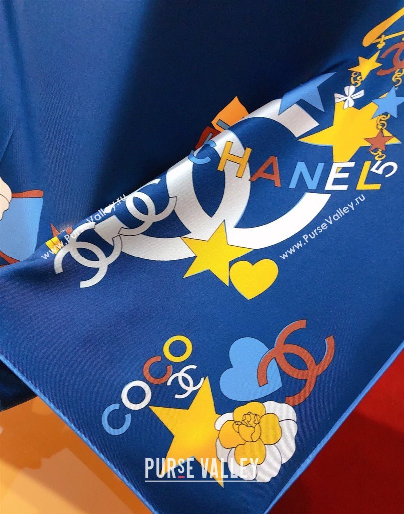 Chanel Coco Silk Square Scarf 90x90cm Blue 2025 CH031909 (SHI-250319100)