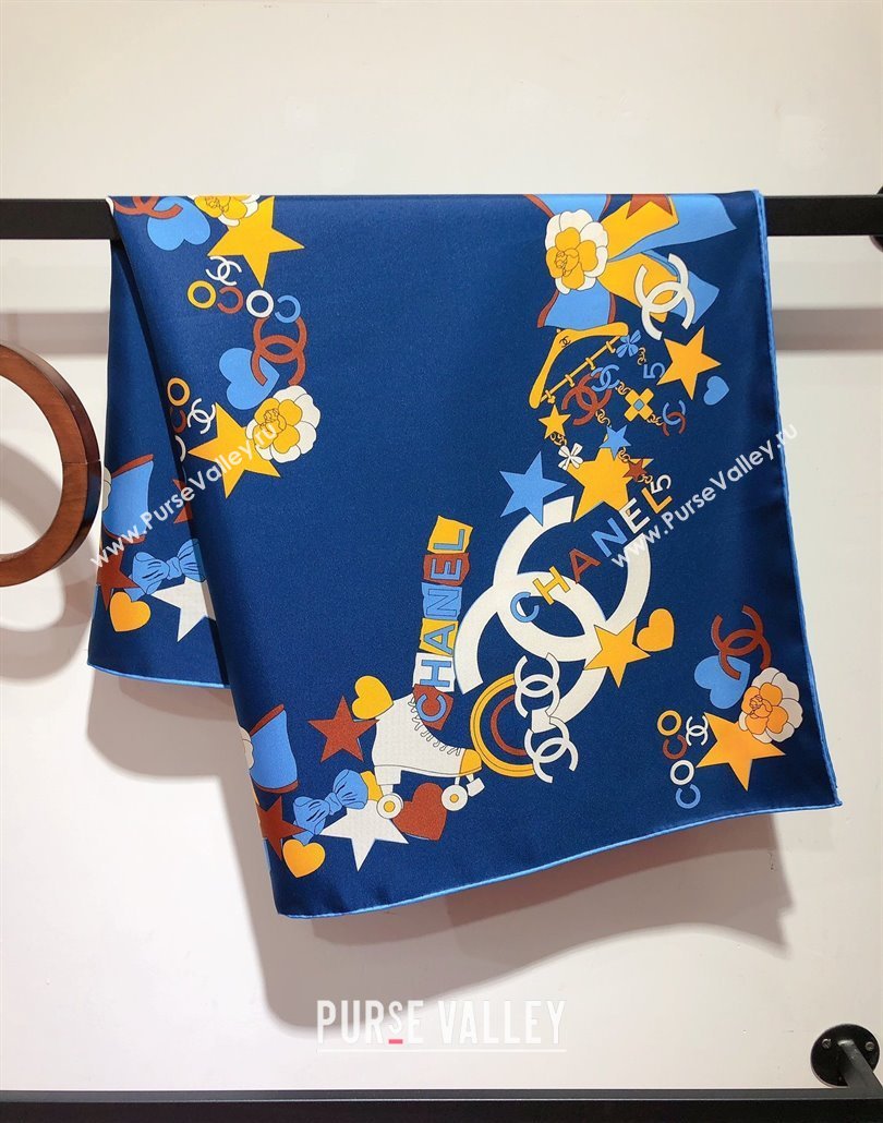 Chanel Coco Silk Square Scarf 90x90cm Blue 2025 CH031909 (SHI-250319100)