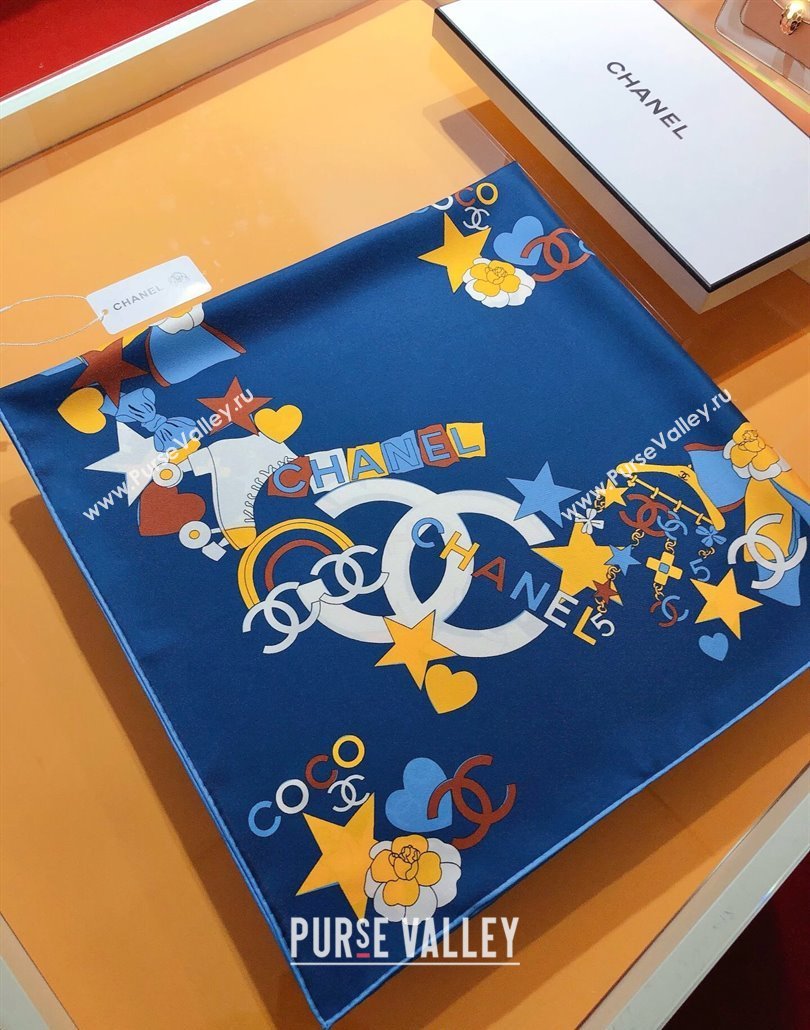 Chanel Coco Silk Square Scarf 90x90cm Blue 2025 CH031909 (SHI-250319100)