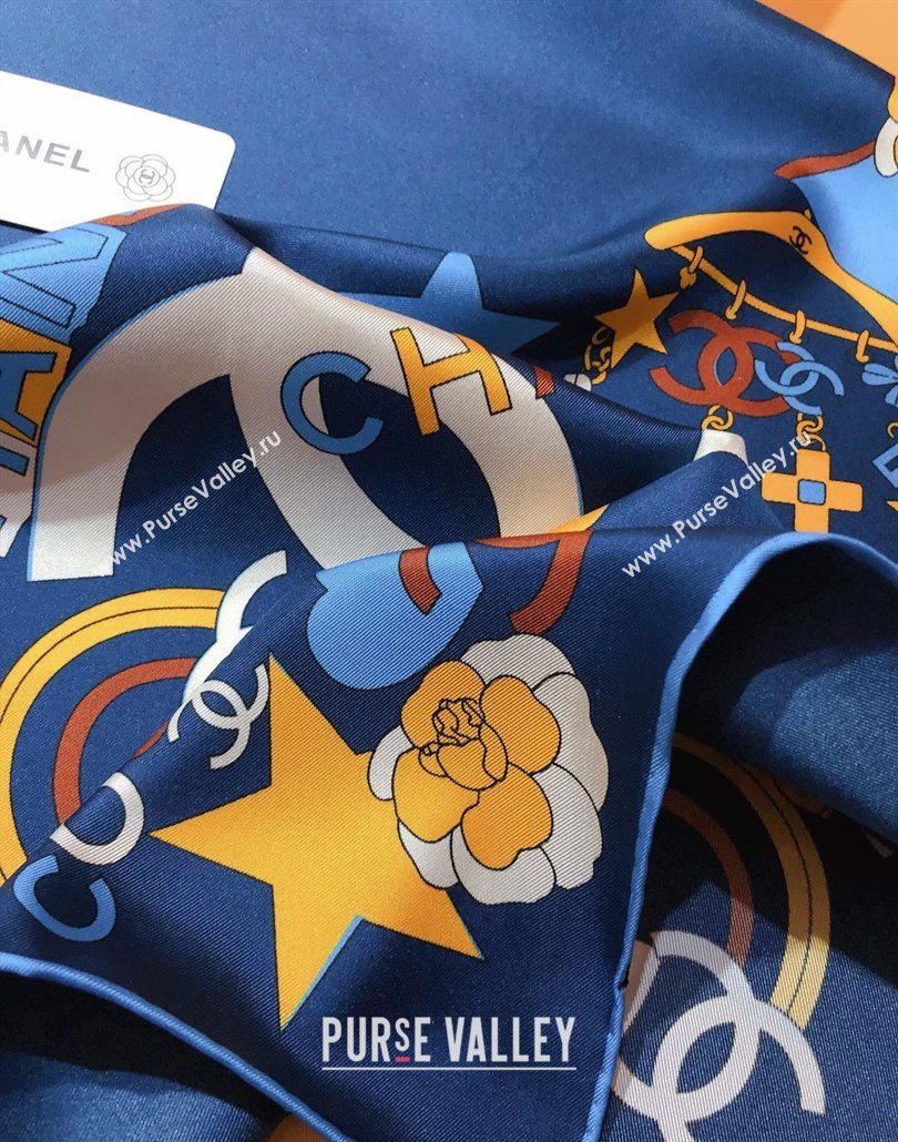 Chanel Coco Silk Square Scarf 90x90cm Blue 2025 CH031909 (SHI-250319100)