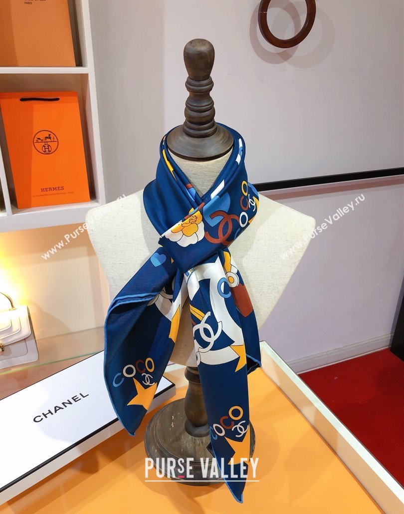 Chanel Coco Silk Square Scarf 90x90cm Blue 2025 CH031909 (SHI-250319100)
