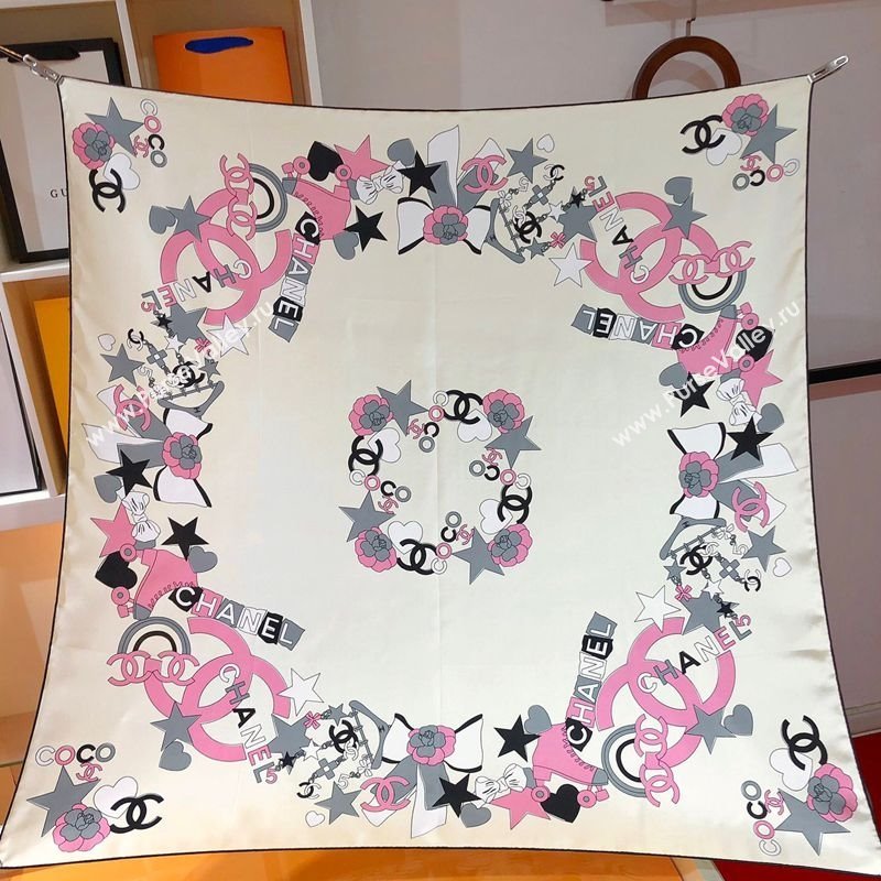 Chanel Coco Silk Square Scarf 90x90cm White 2025 CH031909 (SHI-250319101)