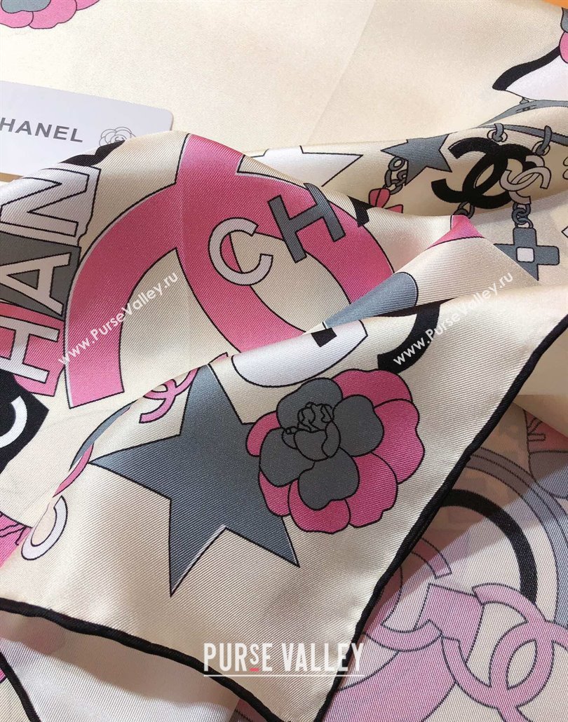 Chanel Coco Silk Square Scarf 90x90cm White 2025 CH031909 (SHI-250319101)