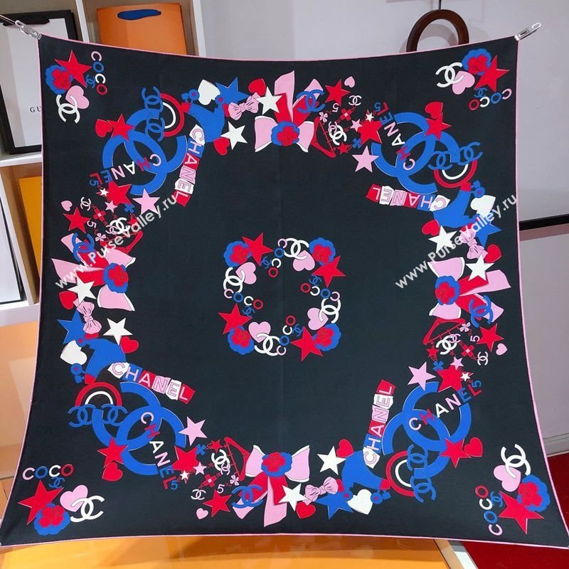 Chanel Coco Silk Square Scarf 90x90cm Black 2025 CH031909 (SHI-250319102)