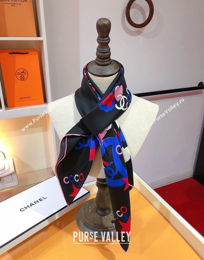 Chanel Coco Silk Square Scarf 90x90cm Black 2025 CH031909 (SHI-250319102)