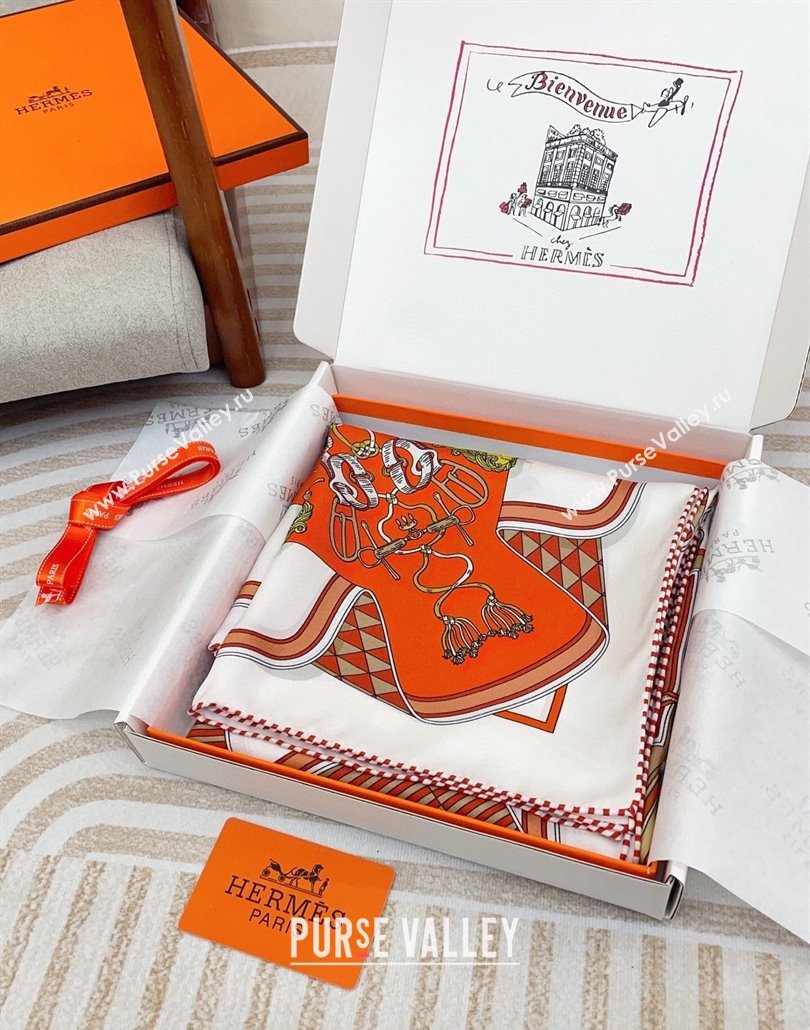 Hermes Bouquets Sellier Silk Square Scarf 90x90cm Orange 2025 (SHI-250319083)
