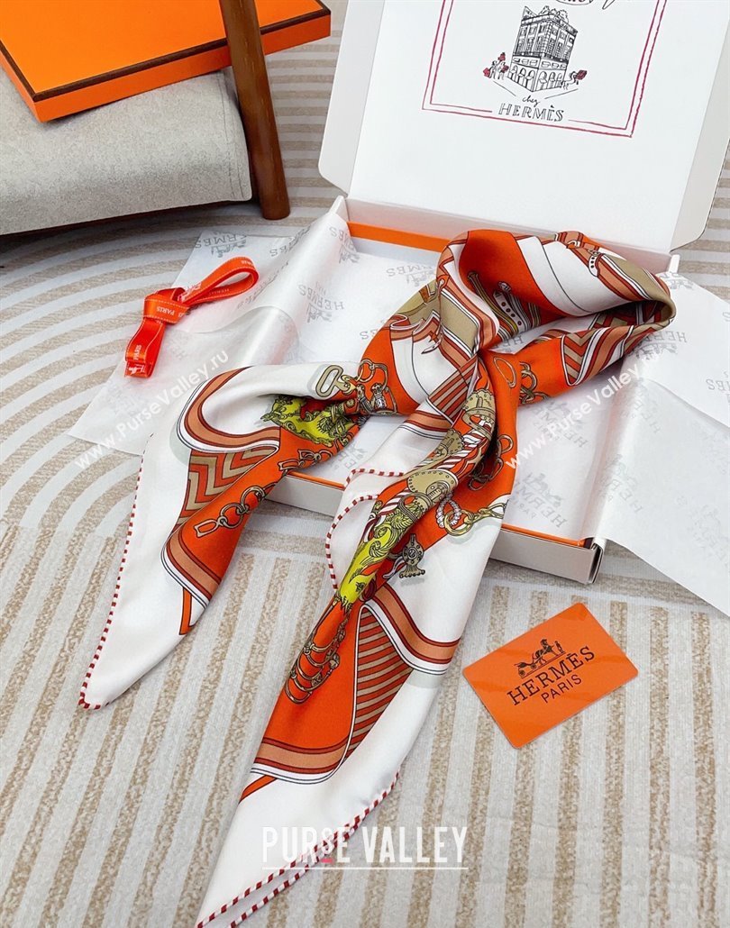 Hermes Bouquets Sellier Silk Square Scarf 90x90cm Orange 2025 (SHI-250319083)