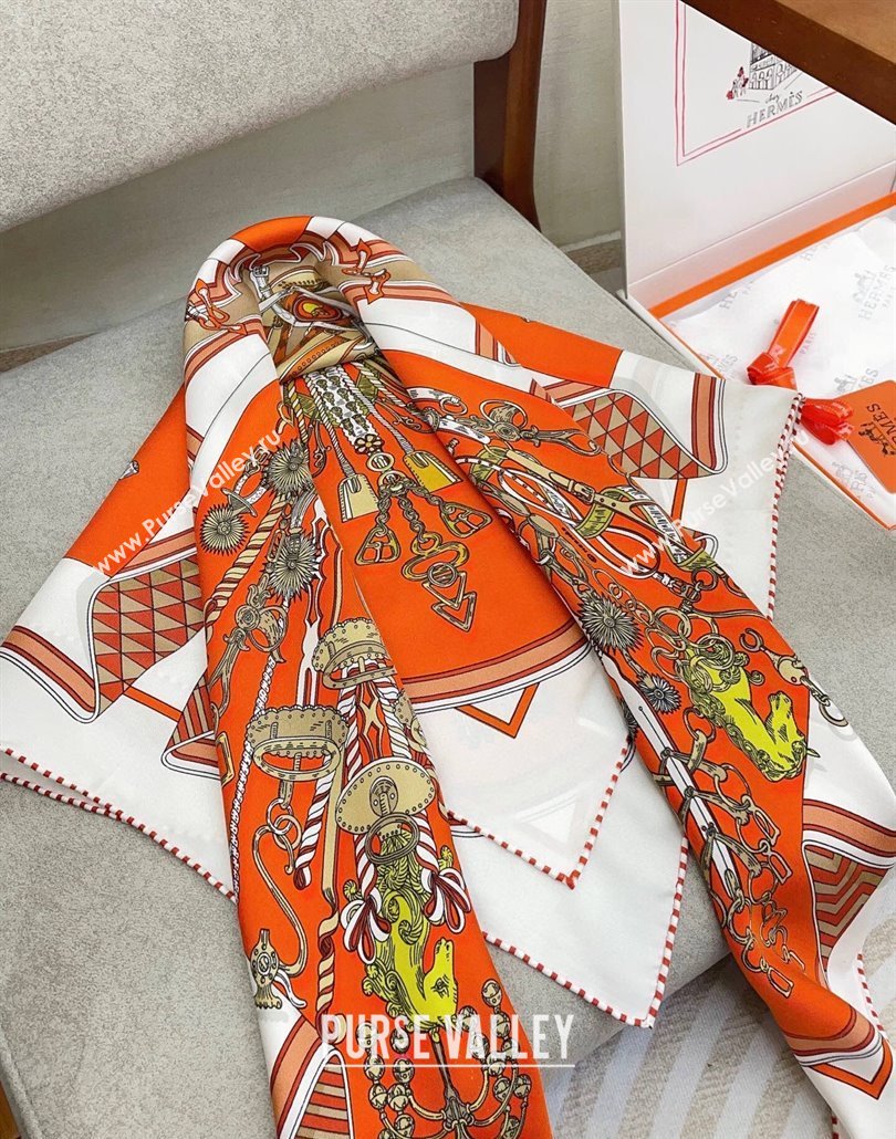 Hermes Bouquets Sellier Silk Square Scarf 90x90cm Orange 2025 (SHI-250319083)