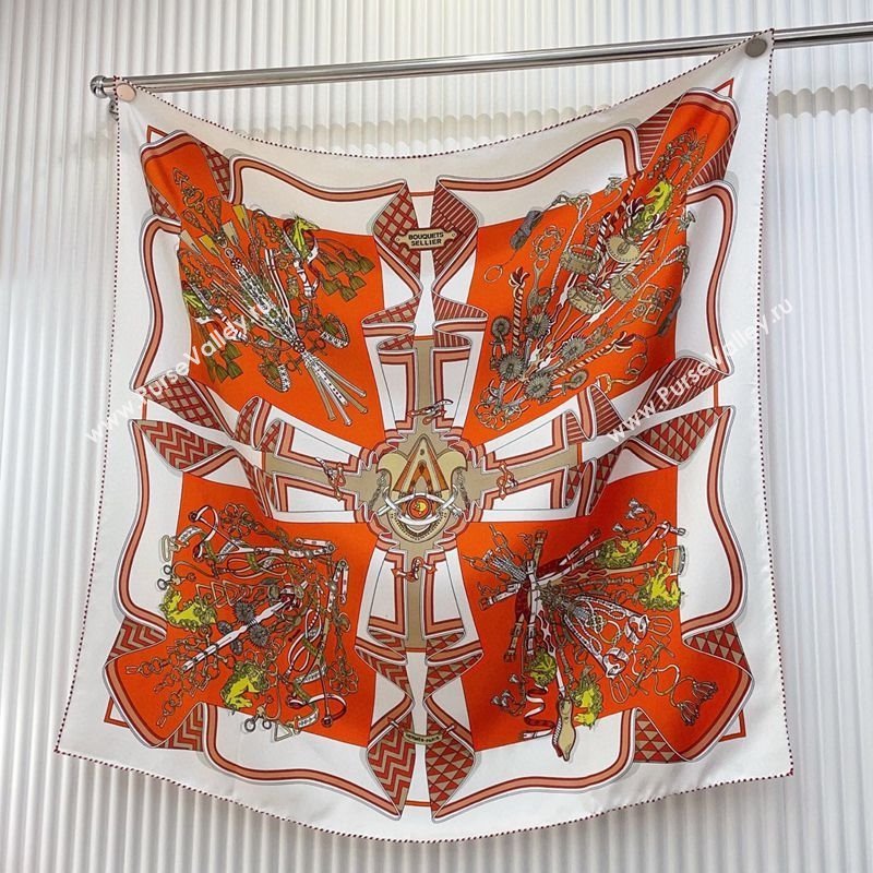 Hermes Bouquets Sellier Silk Square Scarf 90x90cm Orange 2025 (SHI-250319083)