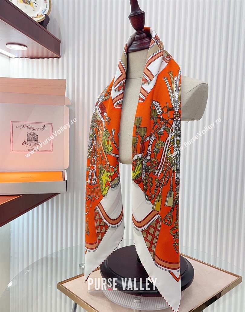 Hermes Bouquets Sellier Silk Square Scarf 90x90cm Orange 2025 (SHI-250319083)