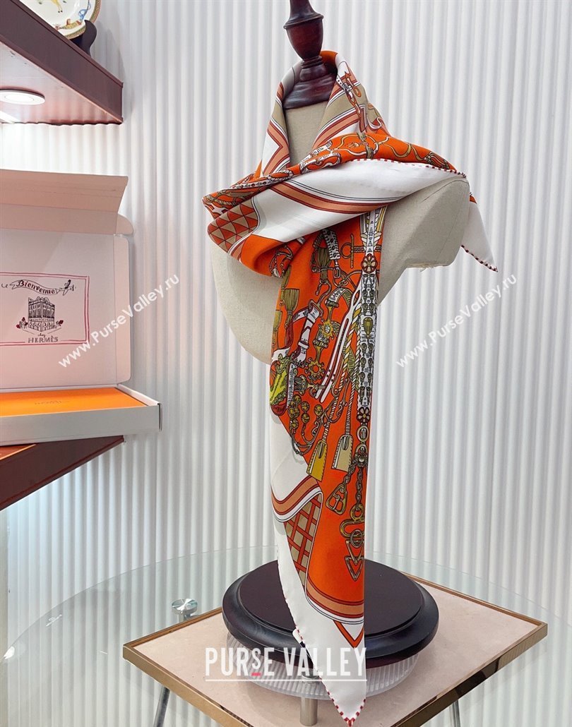 Hermes Bouquets Sellier Silk Square Scarf 90x90cm Orange 2025 (SHI-250319083)