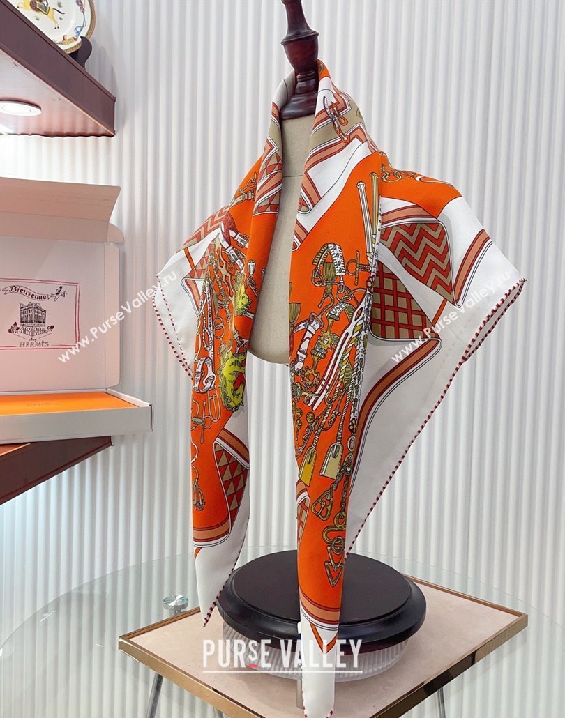 Hermes Bouquets Sellier Silk Square Scarf 90x90cm Orange 2025 (SHI-250319083)