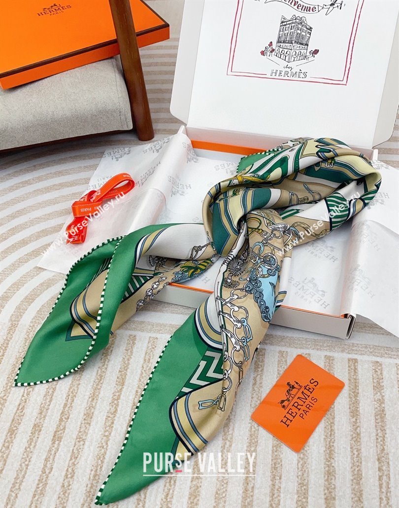 Hermes Bouquets Sellier Silk Square Scarf 90x90cm Green 2025 (SHI-250319084)