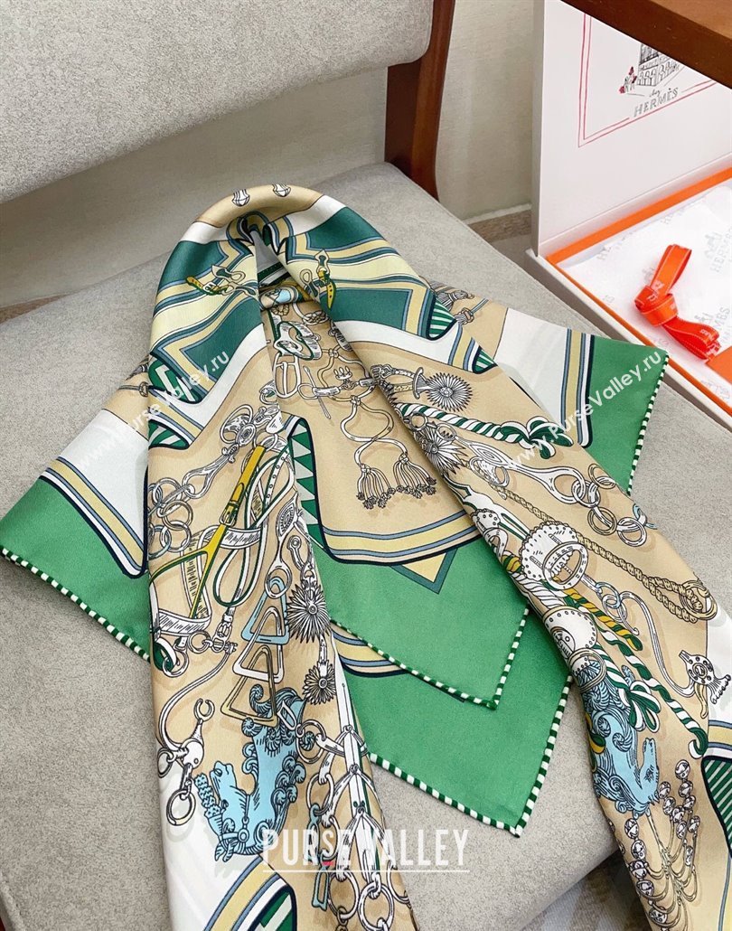 Hermes Bouquets Sellier Silk Square Scarf 90x90cm Green 2025 (SHI-250319084)