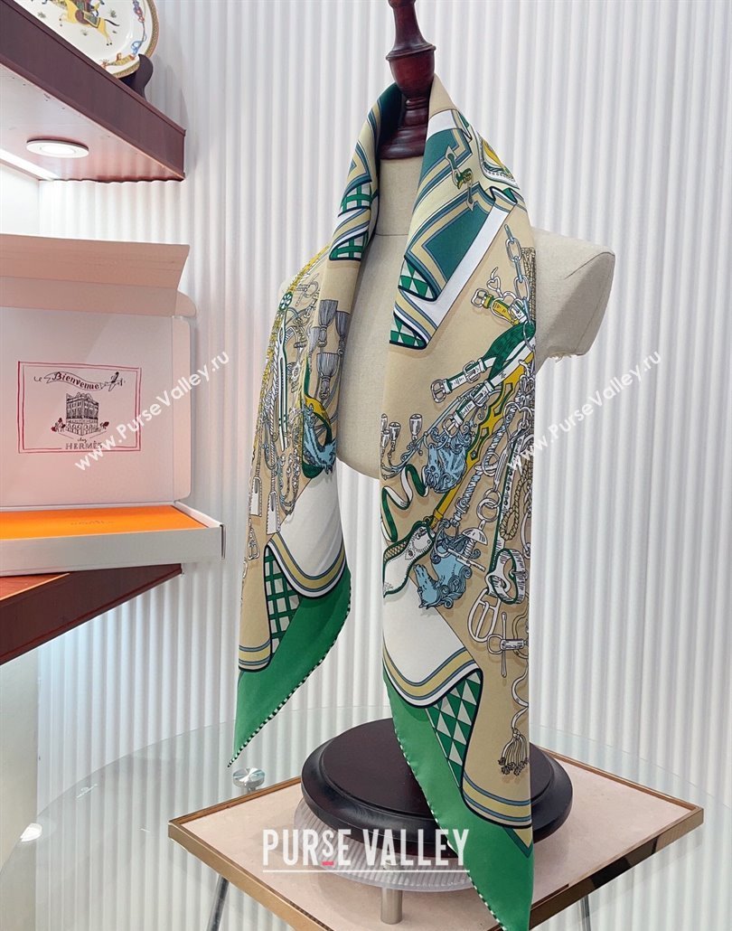 Hermes Bouquets Sellier Silk Square Scarf 90x90cm Green 2025 (SHI-250319084)