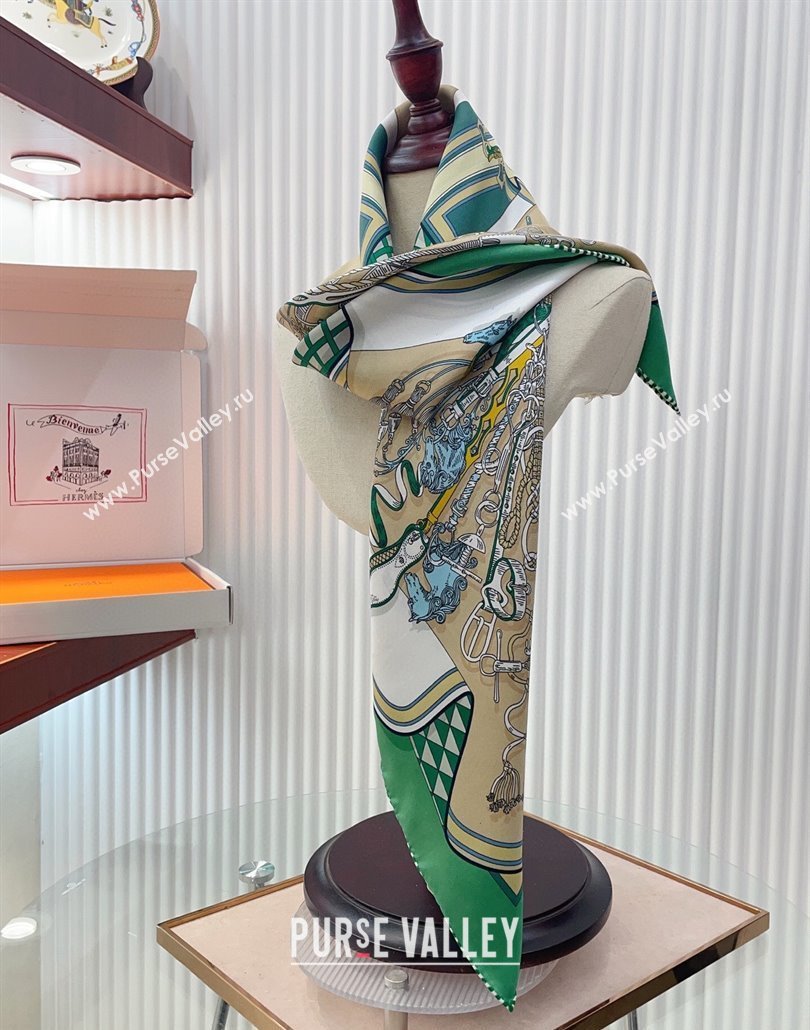 Hermes Bouquets Sellier Silk Square Scarf 90x90cm Green 2025 (SHI-250319084)