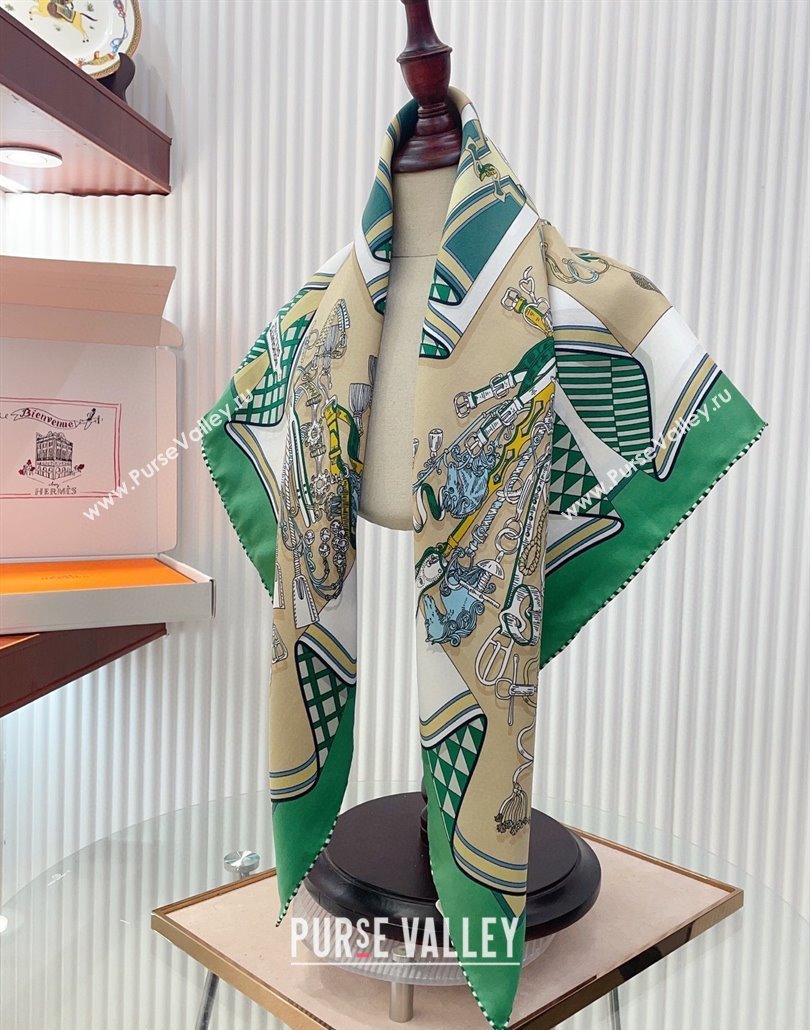 Hermes Bouquets Sellier Silk Square Scarf 90x90cm Green 2025 (SHI-250319084)
