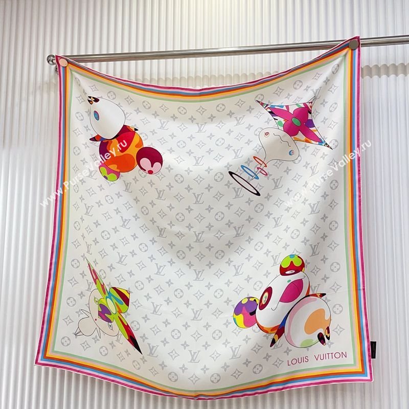 Louis Vuitton LV x TM Monogram Superflat Characters Silk Square Scarf 90x90cm White 2025 (SHI-250319117)
