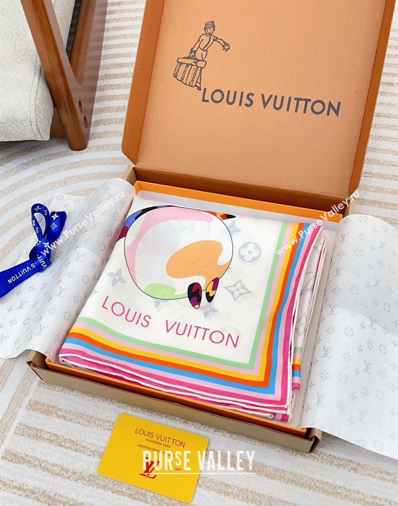 Louis Vuitton LV x TM Monogram Superflat Characters Silk Square Scarf 90x90cm White 2025 (SHI-250319117)